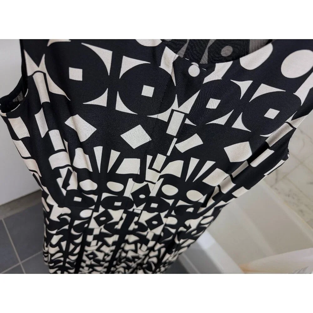 Akris Kaleidoscope Print Maxi Dress Pleated Black White Geometric Wool Silk 6 - Picture 10 of 16